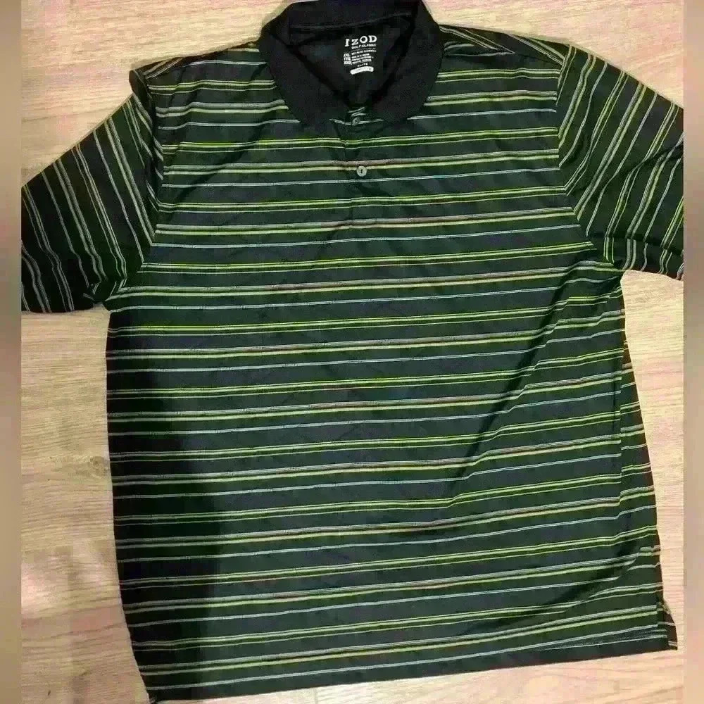 Mens PGA Izod Tour Golf Polo Shirt Size XXL Green And White Stripes Short Sleeve